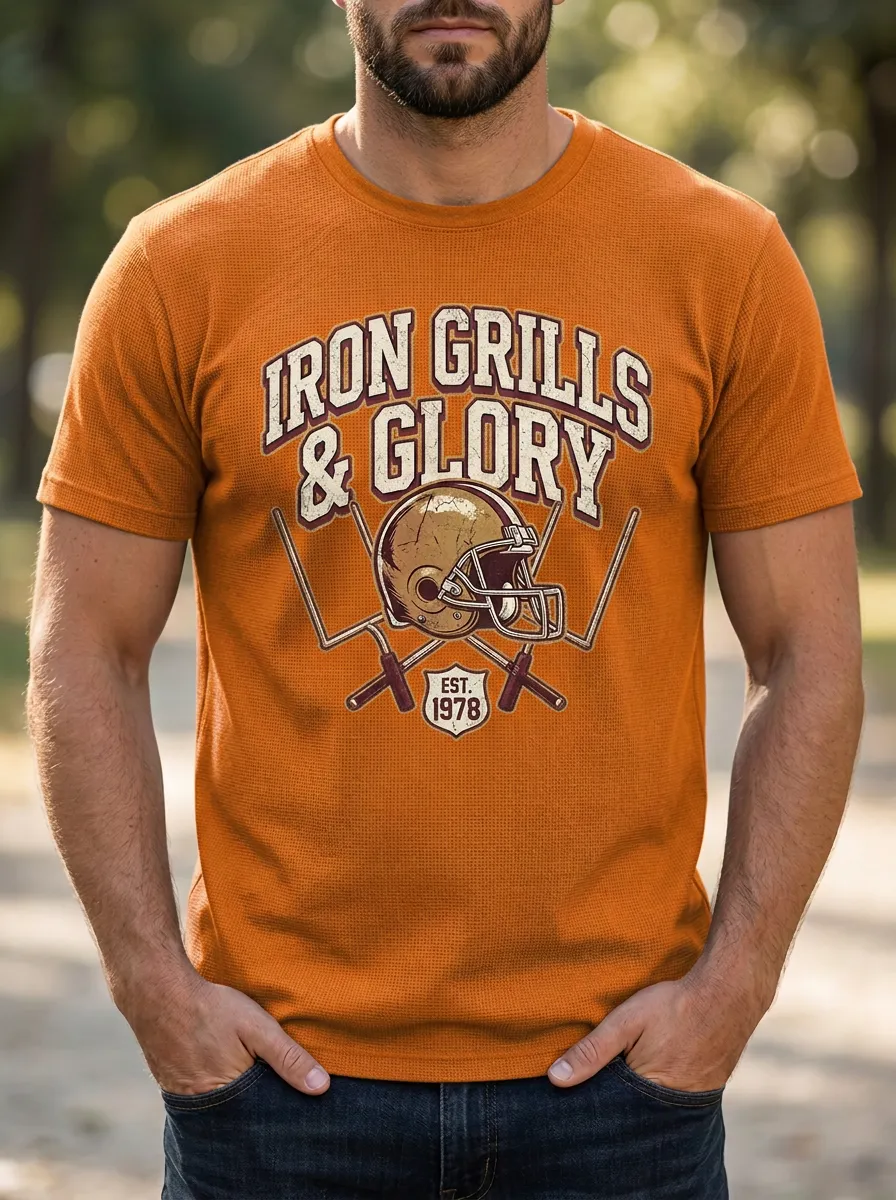 Men's Football Fan Iron Grills & Glory Helmet Printed T-shirt