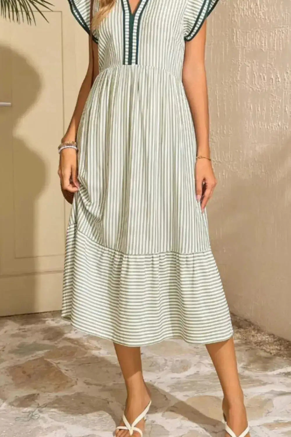 Striped Ruffle Midi Dress