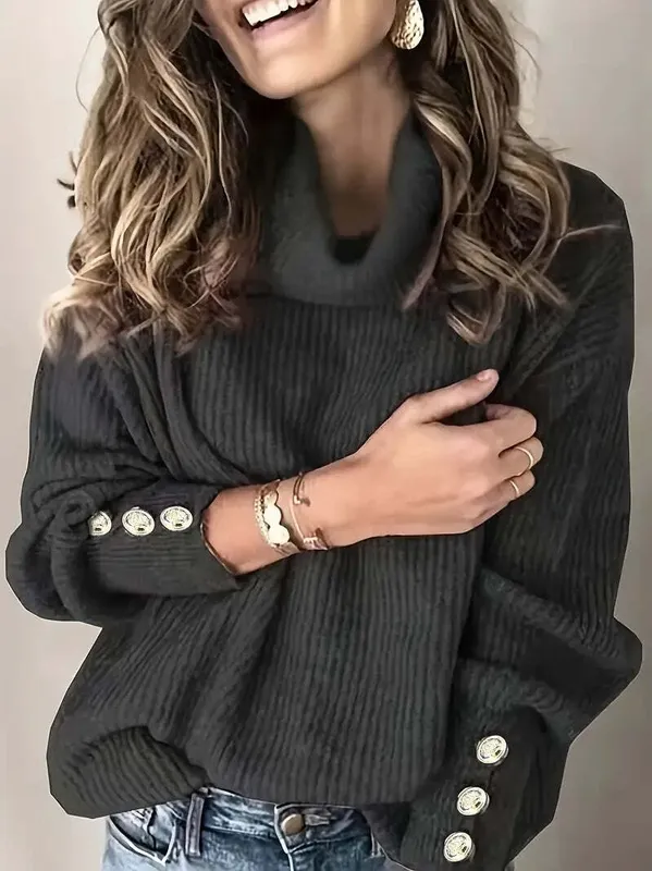 Winter Ribbed Cowl Neck Sweater
