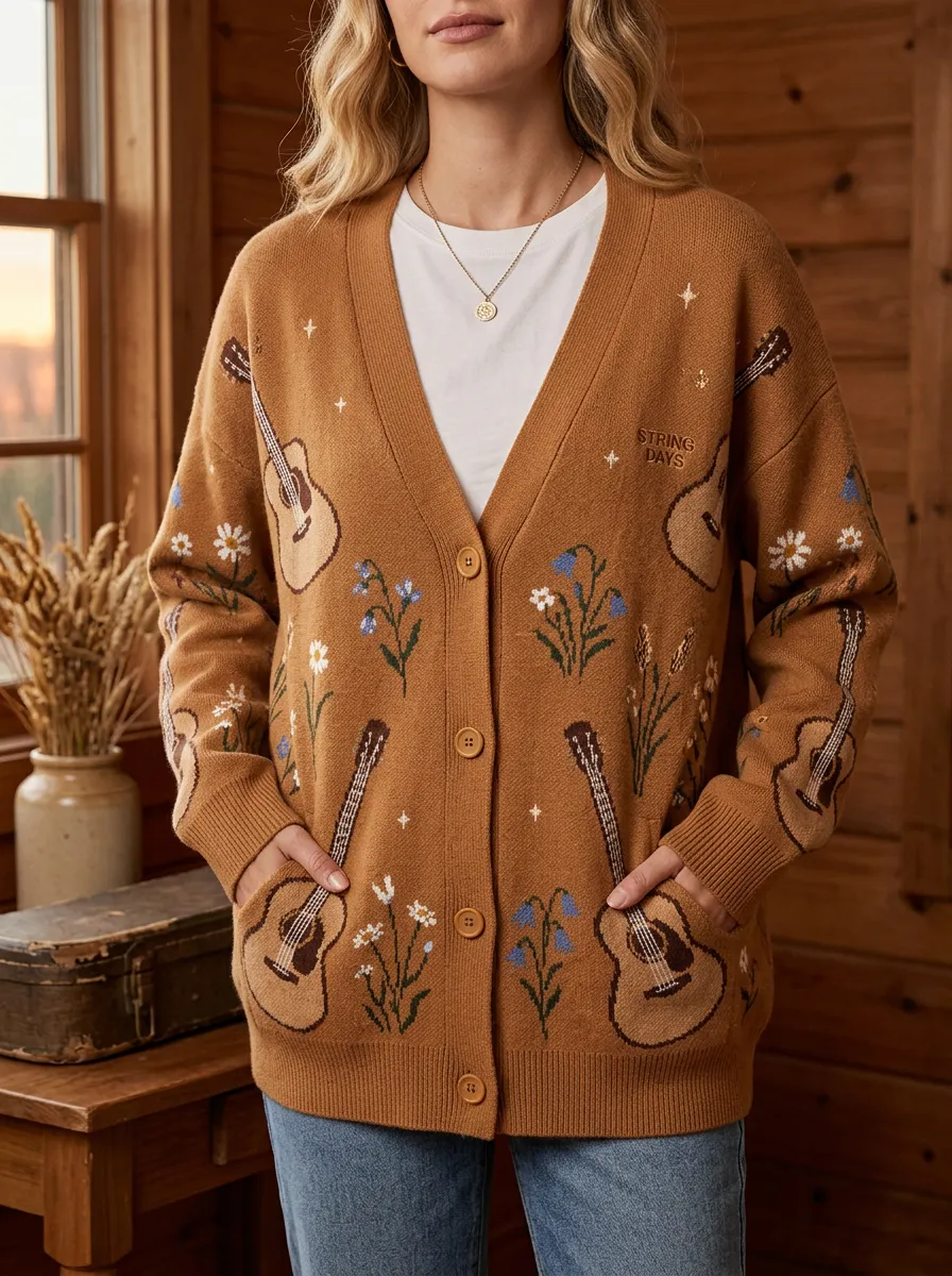 Knitted Women's Country Music Casual Cardigan
