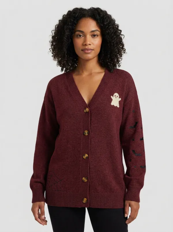 Women's Ghost Bat Web Halloween Print Cardigan