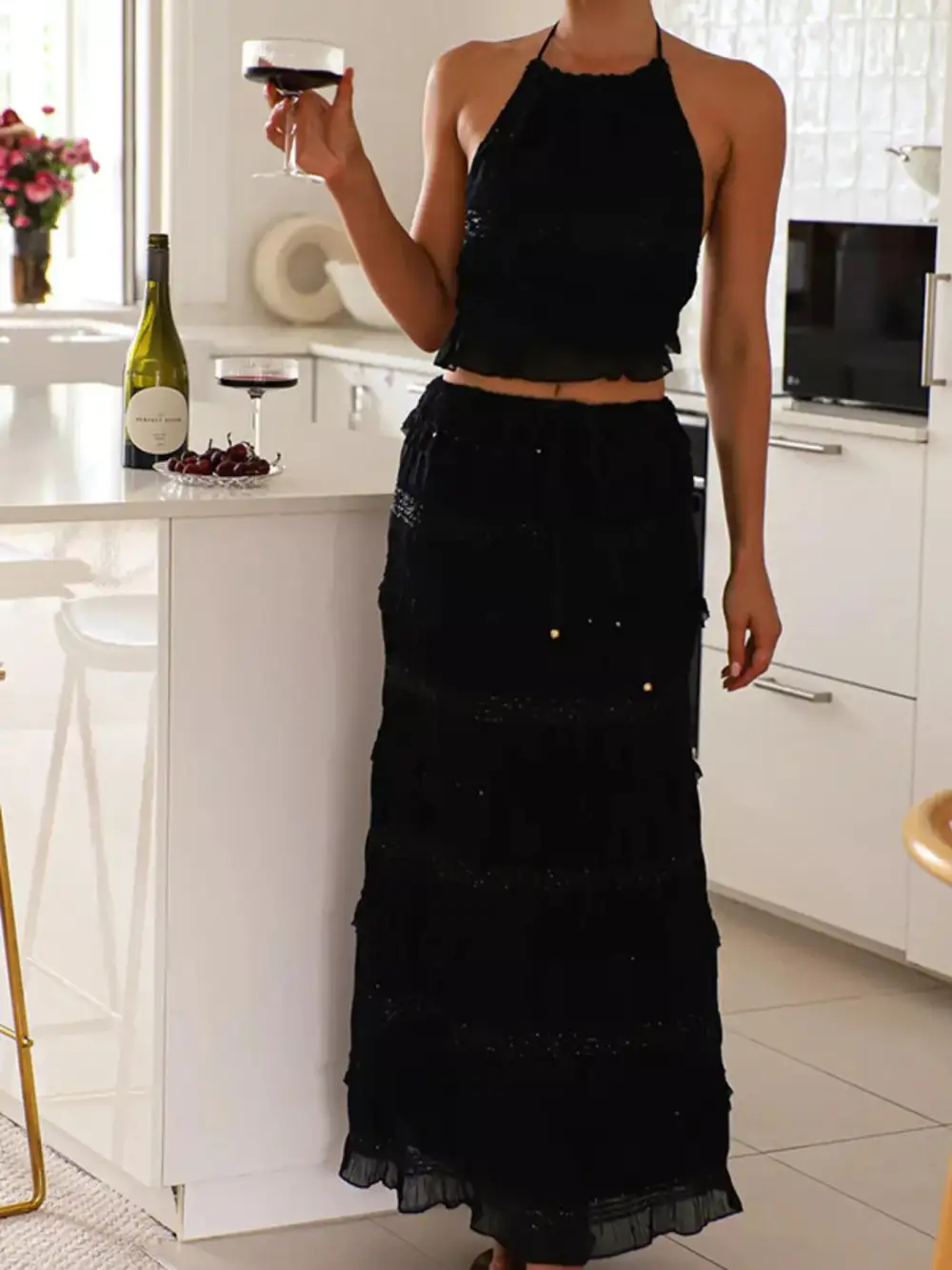 Elegant Sleeveless Top And Maxi Skirt Set