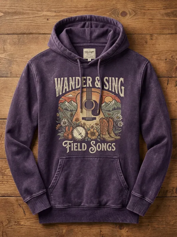 Guitar Banjo Cowboy-Boot Unisex Country Music Pullover Hoodie