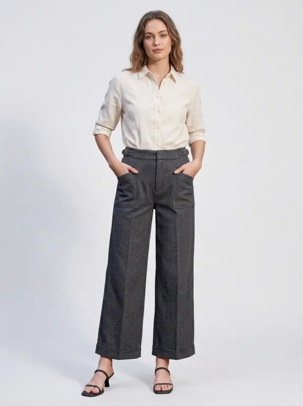 Women's Vintage Herringbone Pattern Printed Wide Leg Trousers