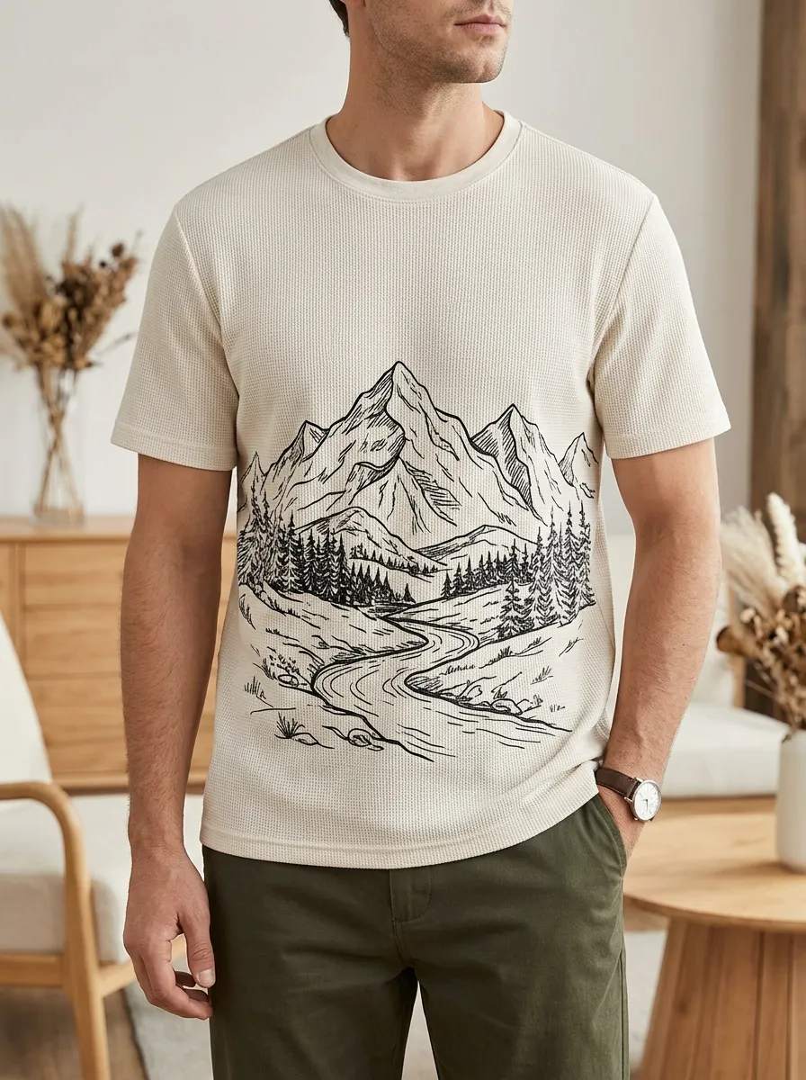 Men's Nature Lover Mountain Forest River Crew Neck T-Shirt