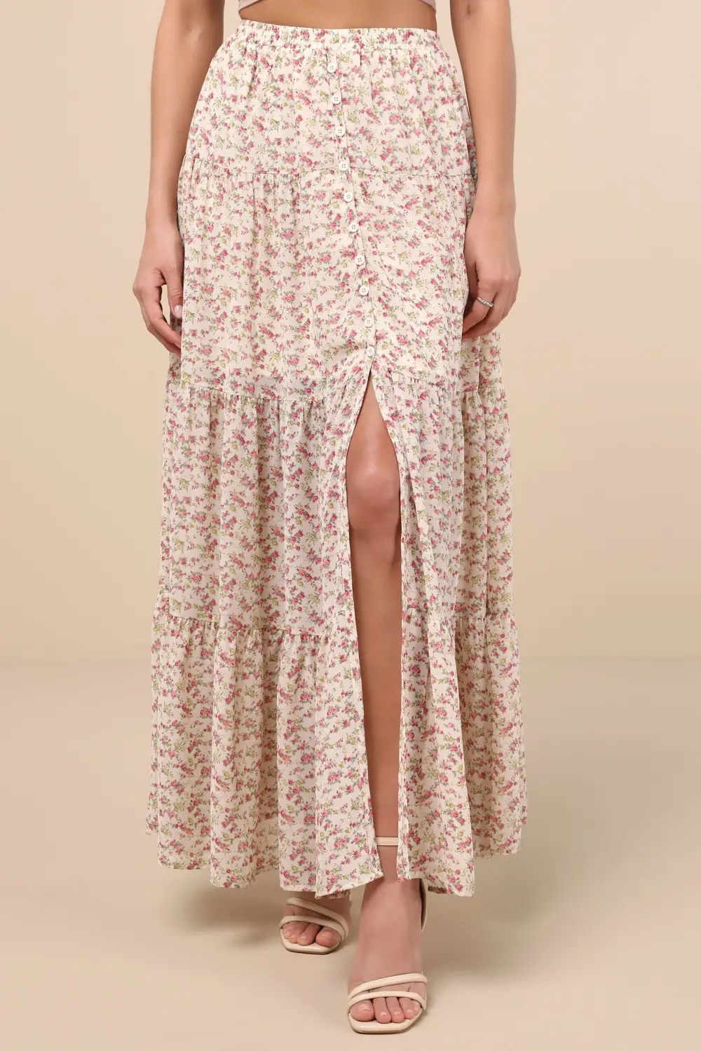 Casual Style Floral Print Tiered Maxi Skirt