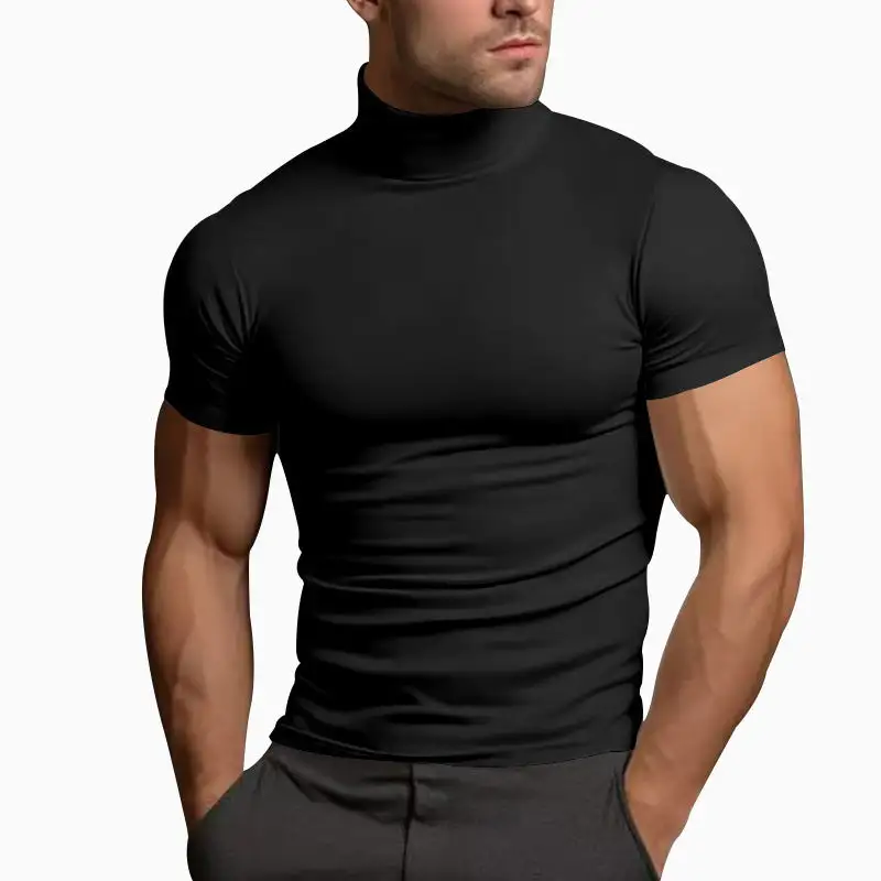 Men's Body-hugging Short-Sleeve Roll-Neck Shirt Stretch Jersey