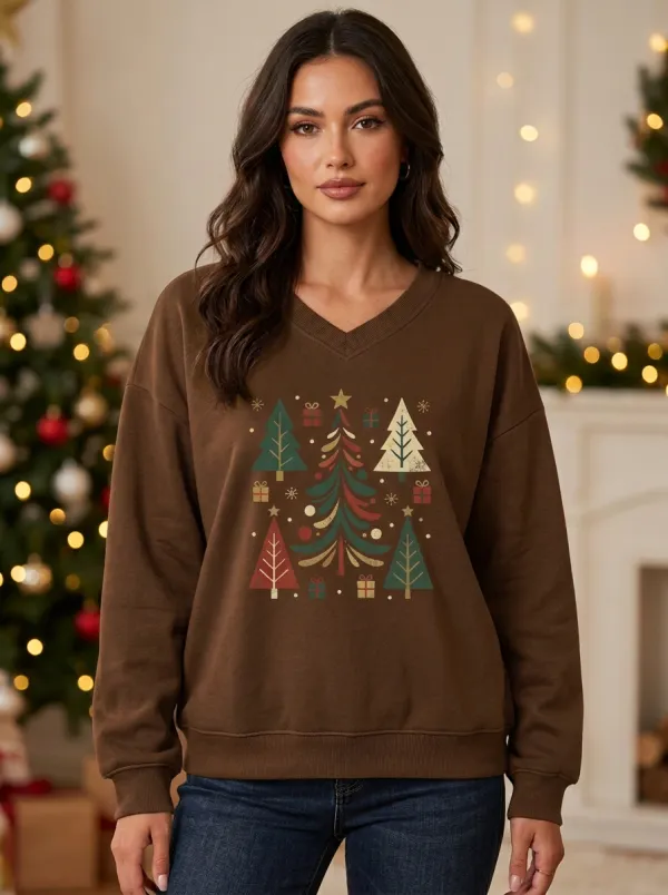 Christmas Holiday Tree Gift Print Sweatshirt