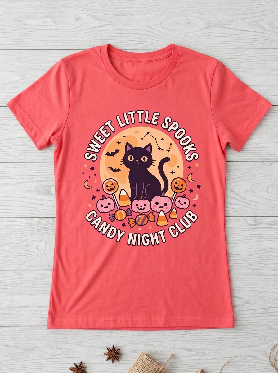 Cat Cat Candy Halloween Graphic T-Shirt