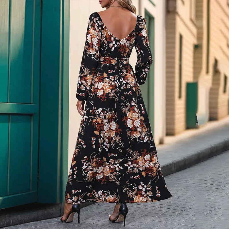 Women's V-Neck Floral Ruffled Bridal Maxi Dress