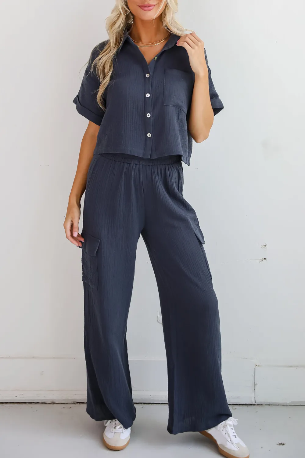 Charcoal Linen Cargo Pants