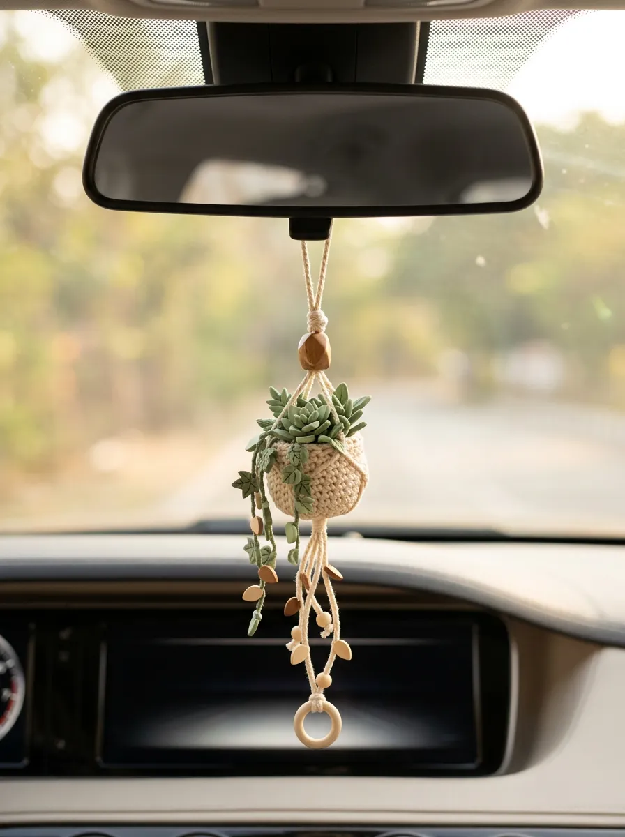 Macrame Knitted Rearview Mirror Hanging Ornament