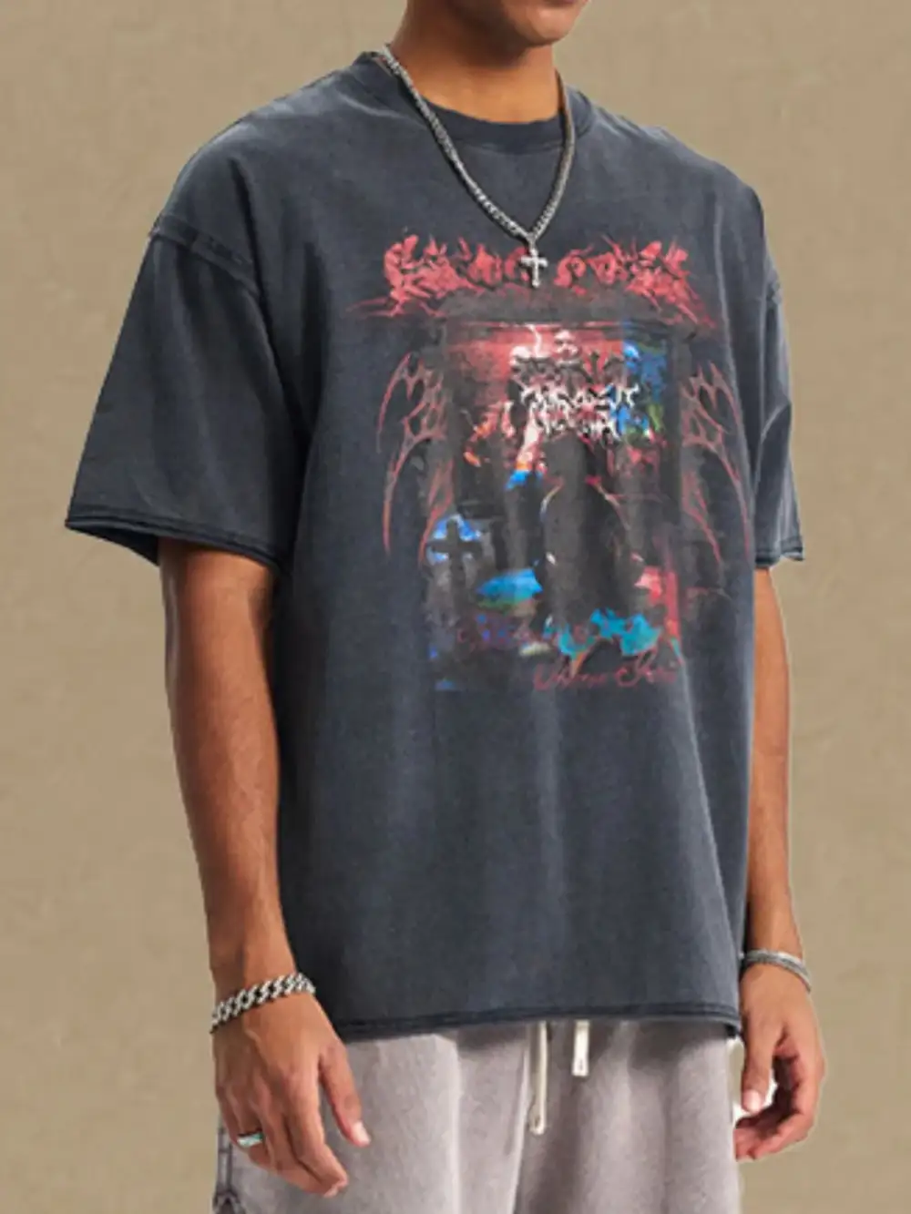 Simple Graphic Crew Neck Half Sleeve Tee