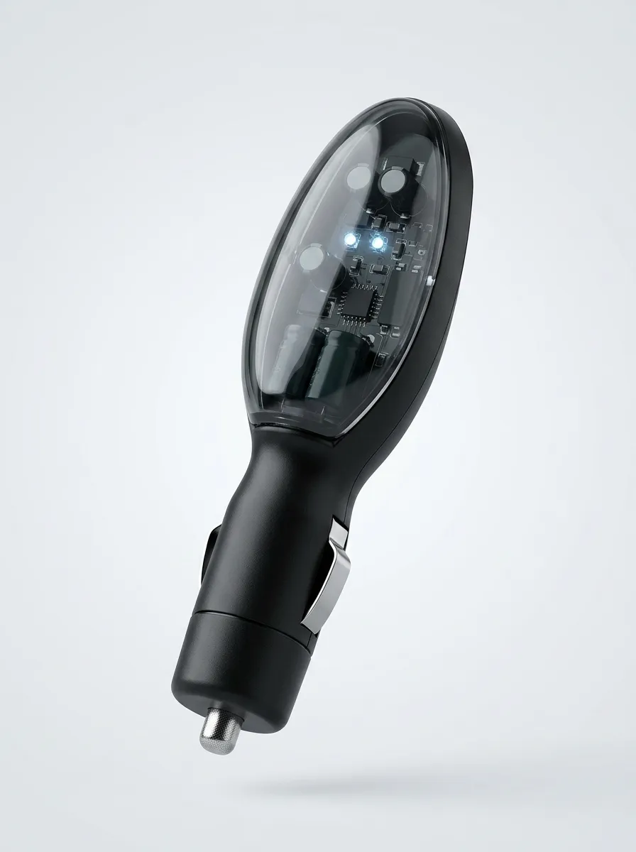 Automotive Fuel Saver Device with Circuit Board Graphic Vehicle Power Plug