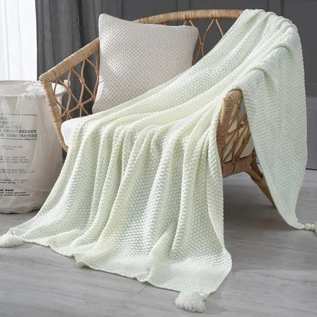 Knitted Tassel Wool Decorative Throw Blanket