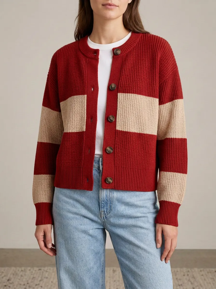 Everyday Textured Rugby Striped Knit Cardigan