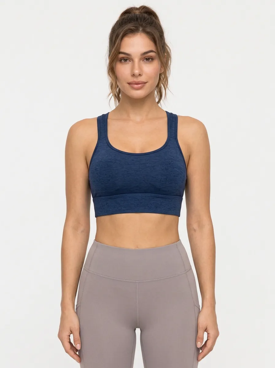 Women's Crisscross Back Sports Bra with Printed Strappy Detail