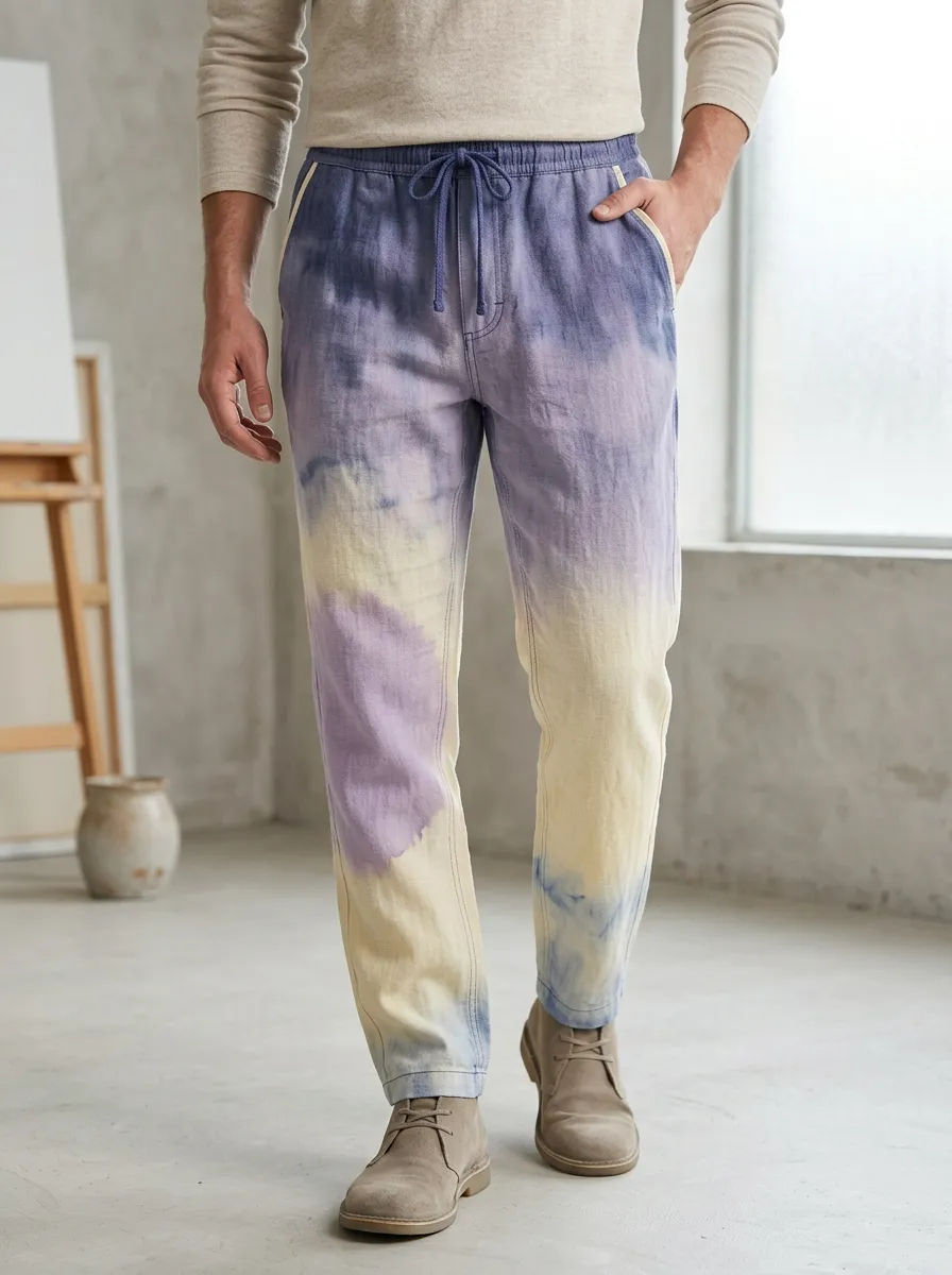 Men's Casual Summer Tie-Dye Printed Linen Pants