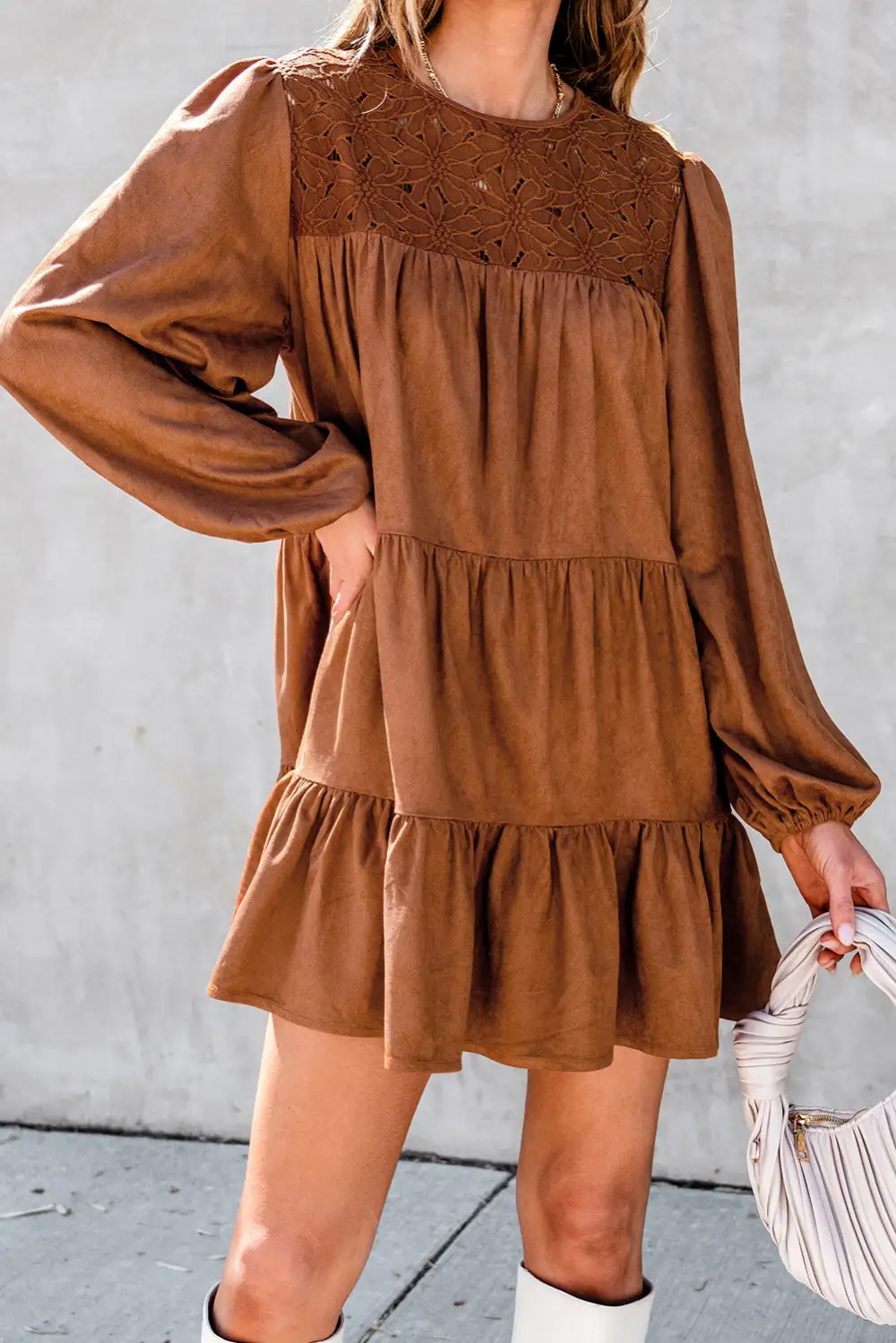 Floral Lace Detail Ruffle Trim Mini Dress