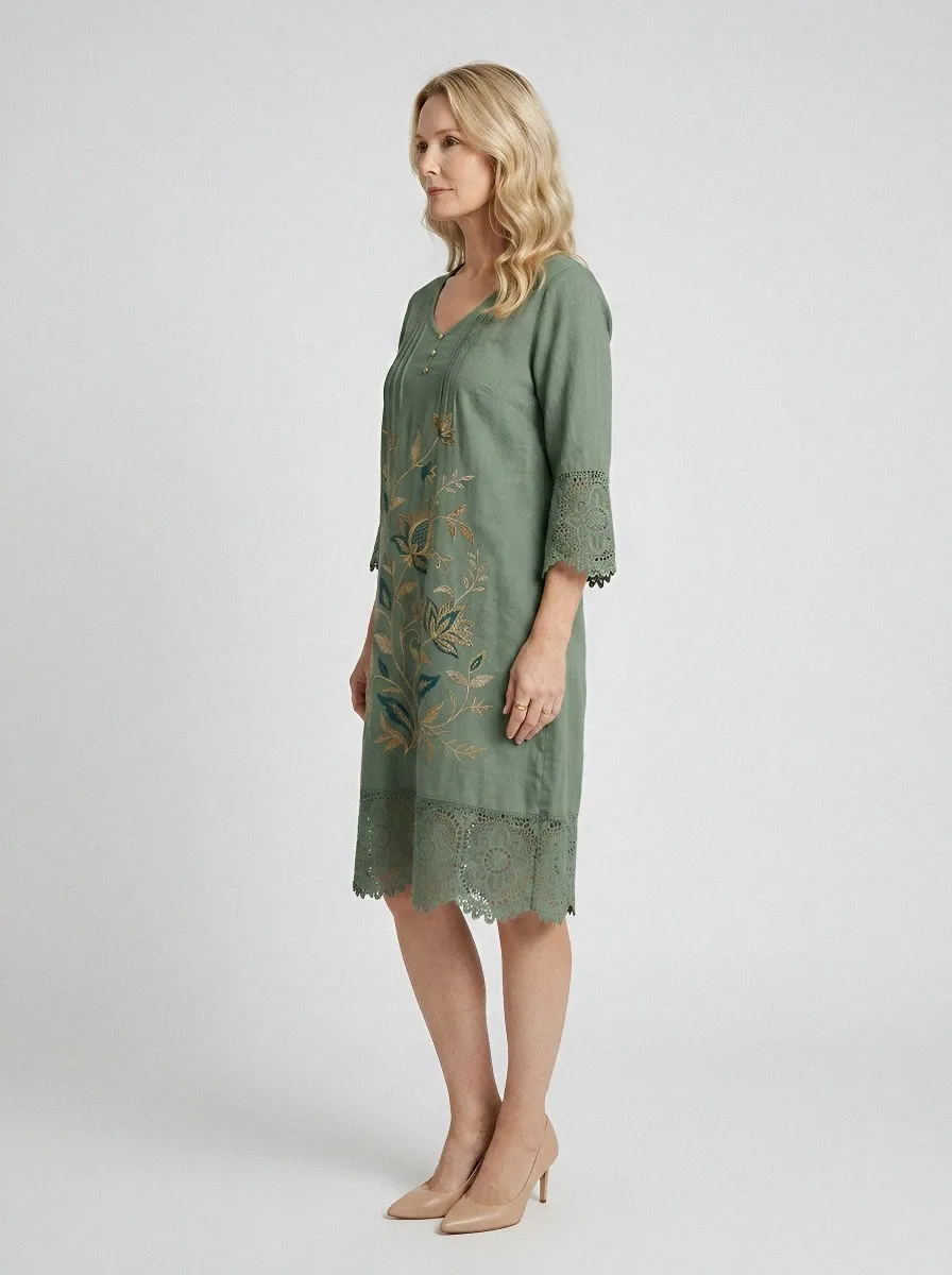 Women's Summer Vacation Floral Embroidered Linen Printed Dress