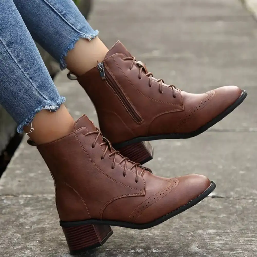 Lace Up Ankle Boots with Zipper