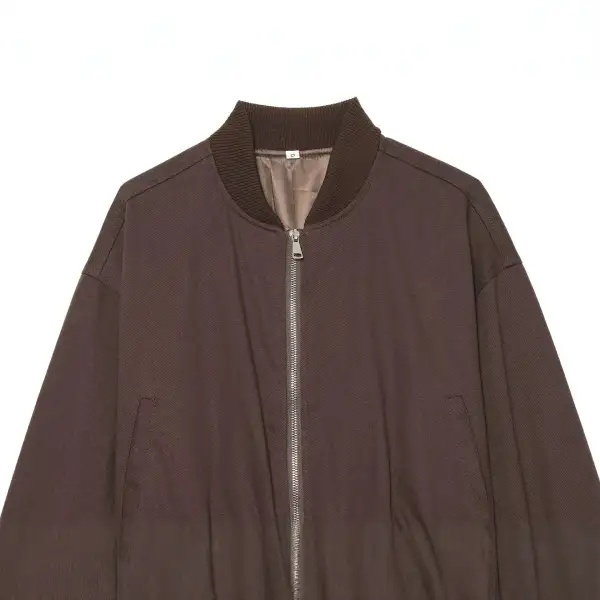 Cropped Oversized Zip Front Ribbed Trim Bomber Jacket