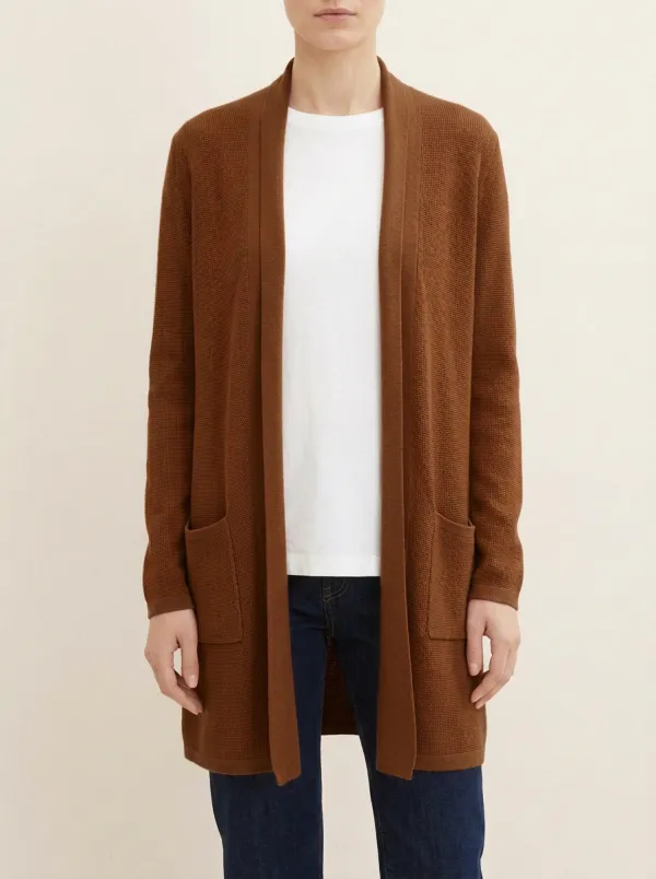 Classic Waffle-Knit Open-Front Knit Cardigan