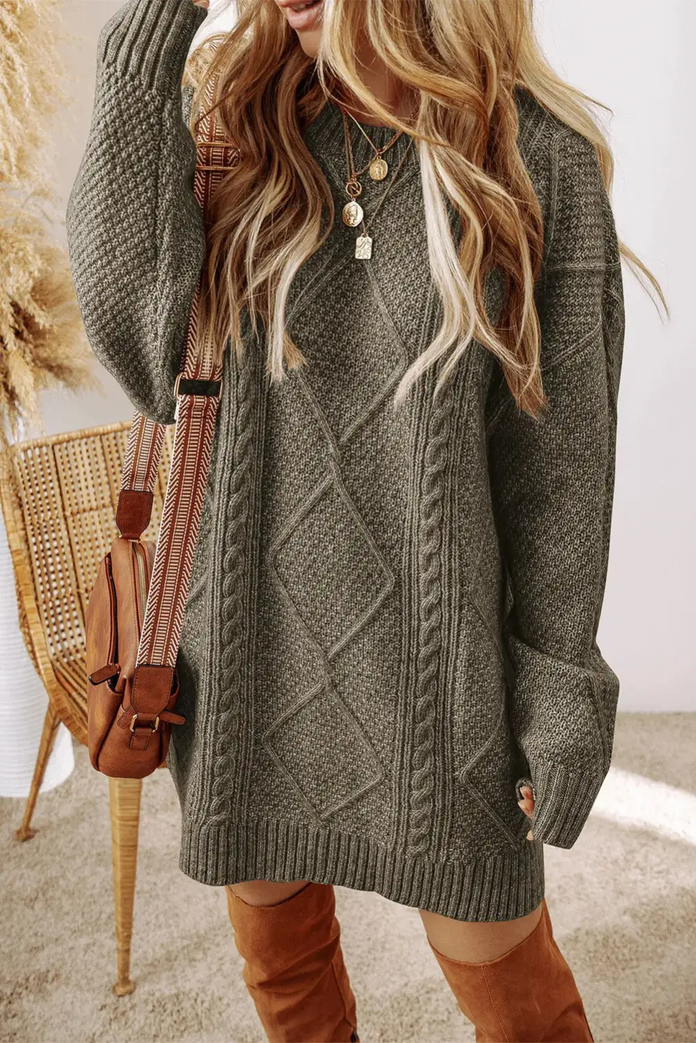 Sweater Round-Neck Knit Casual Dress