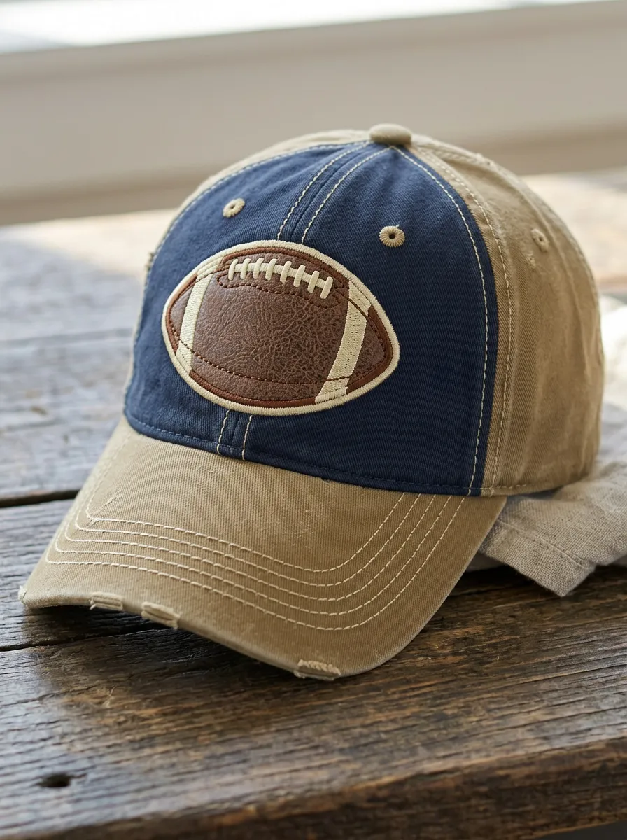 Unisex American Football Fan Leather Patch Distressed Baseball Cap