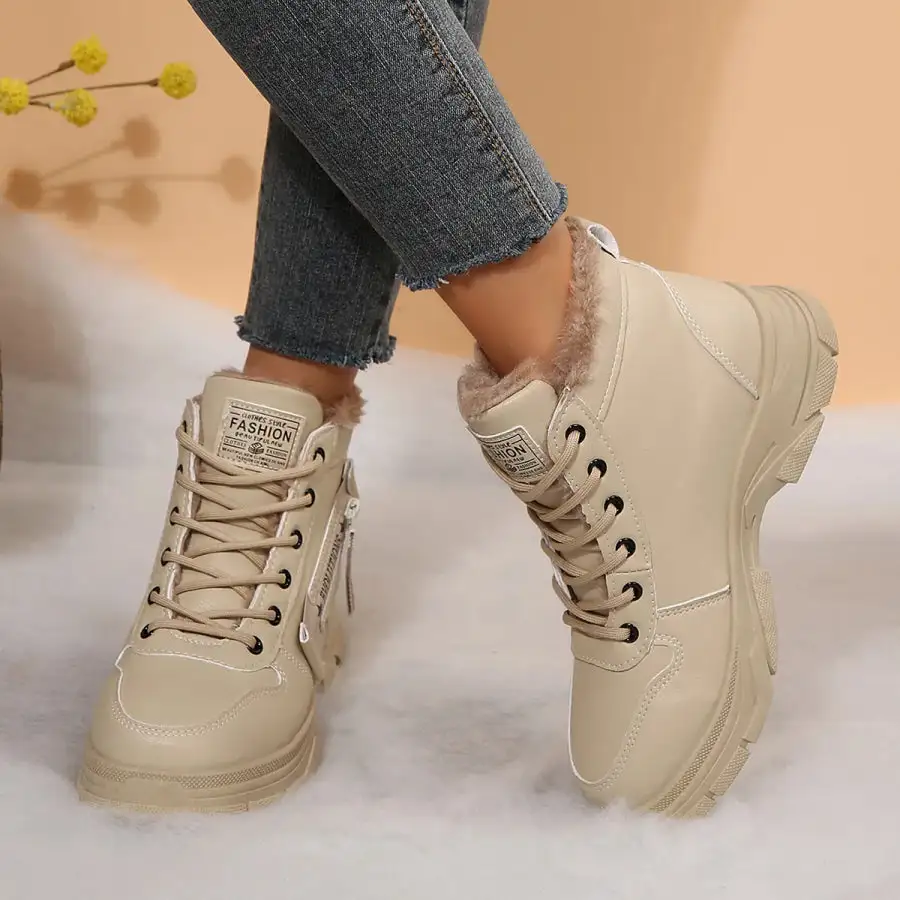 Lace Up Combat Boots with Fleece Line