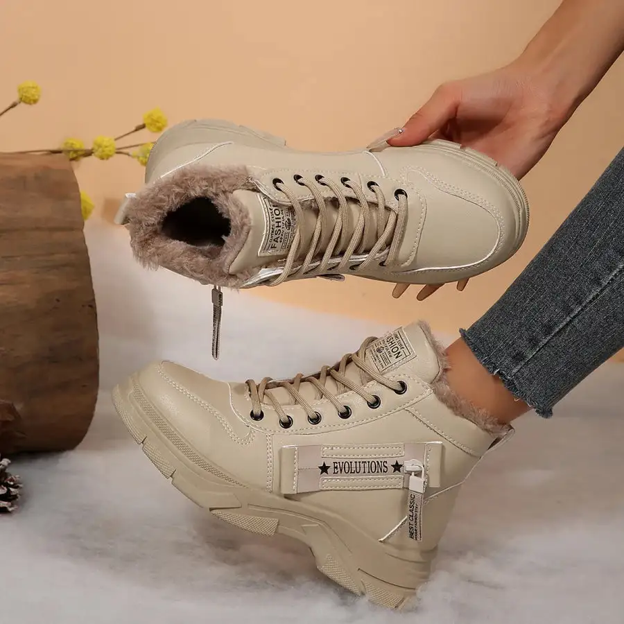 Lace Up Combat Boots with Fleece Line