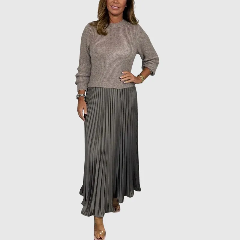 Maxi Dress with Sweater and Pleated Skirt