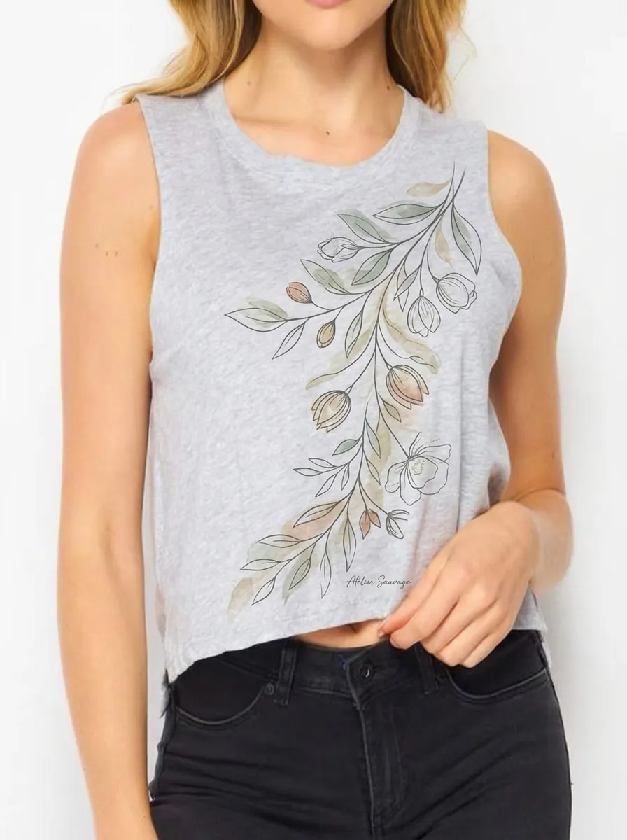 Women's Botanical Nature Lover Floral Branch Printed Tank Top