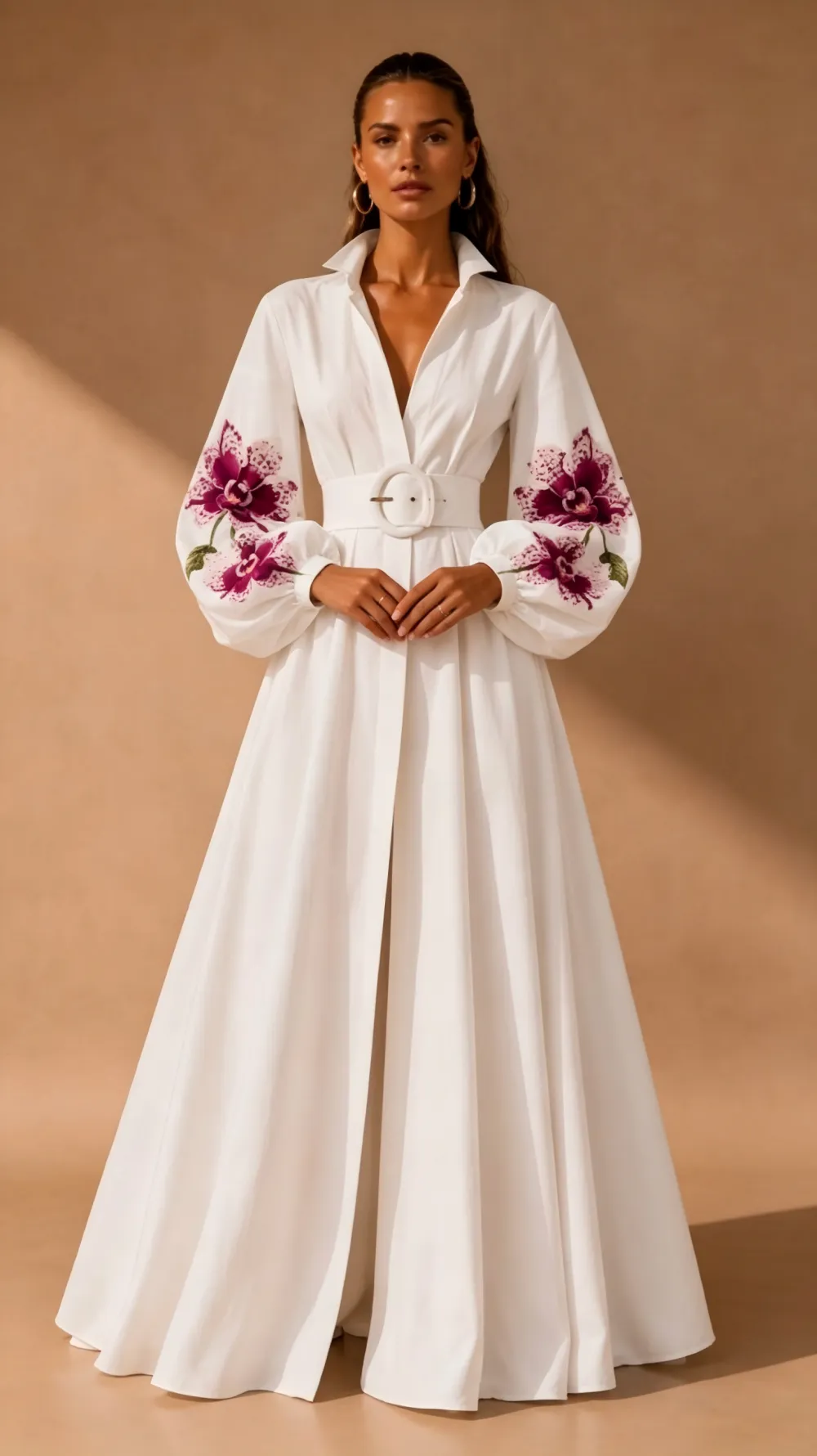 Stella Shirt Dress with Floral Embroidered Puff Sleeves