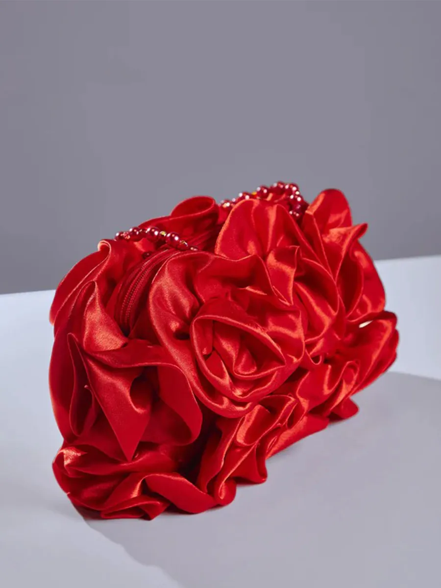 Adahy Flower Satin Bag In Red