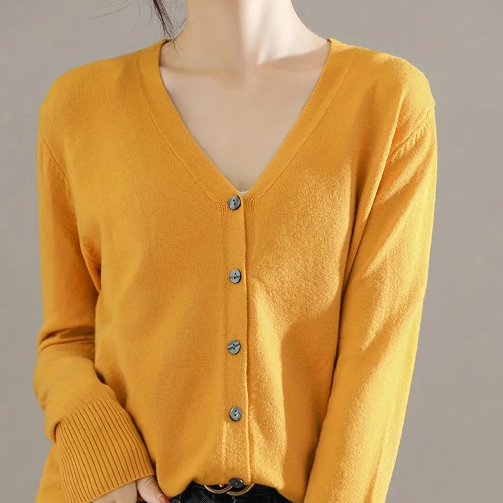 Elegant V Neck Long Sleeve Cardigan