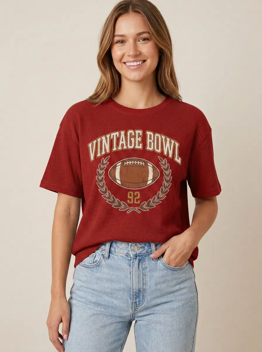 Women's Gridiron Ball Bow Vintage Crewneck T-Shirt