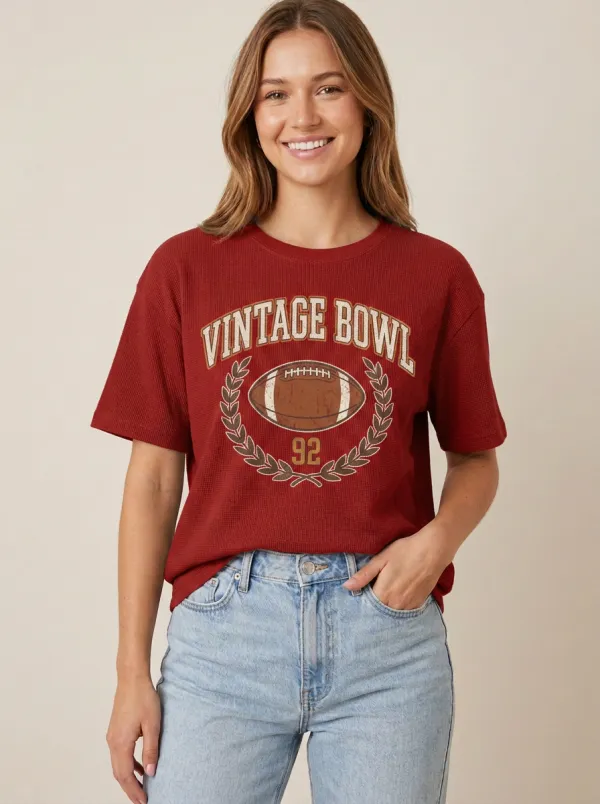 Women's Gridiron Ball Bow Vintage Crewneck T-Shirt