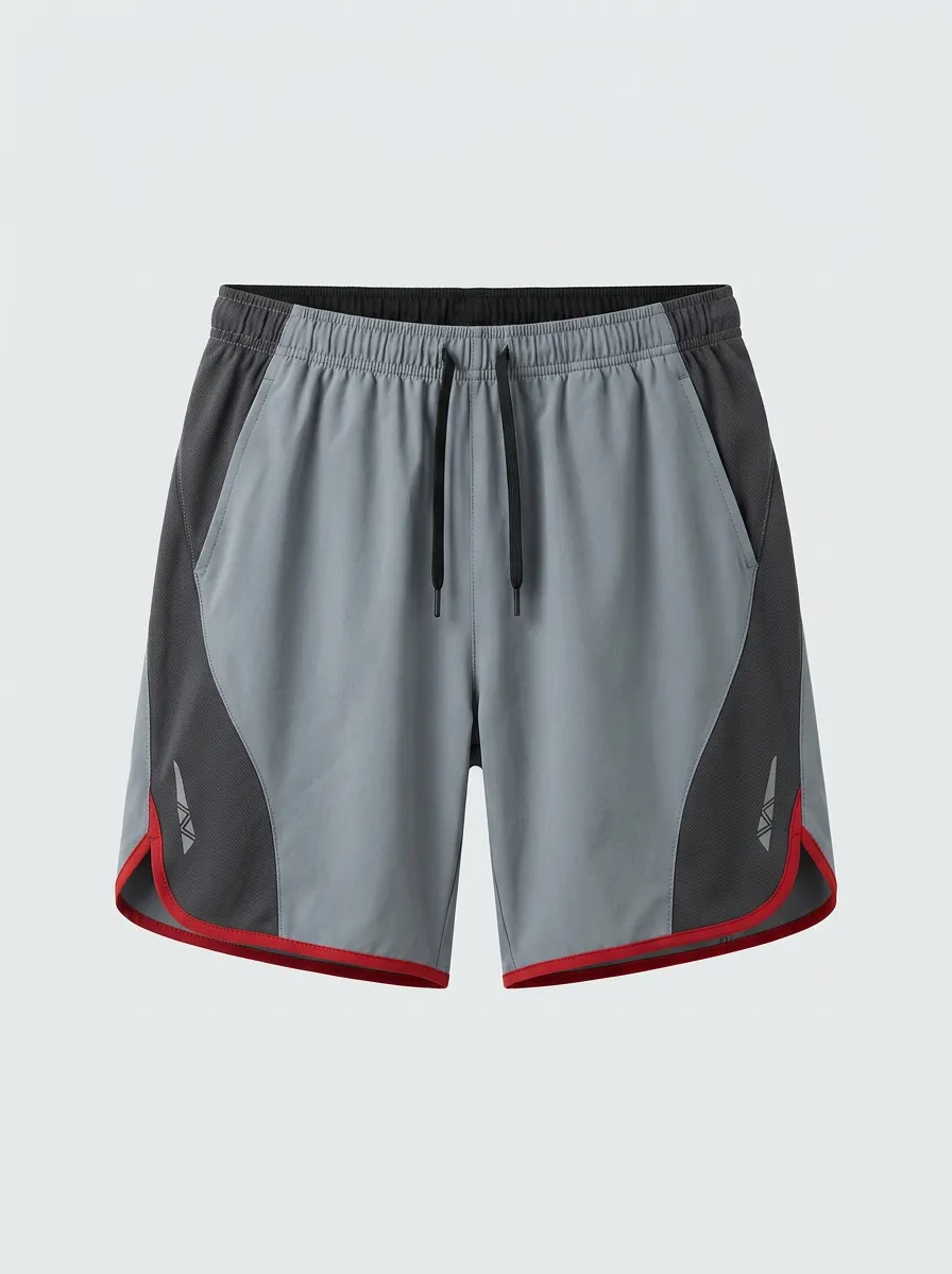 Men's Athletic Sport Gym Grey Mesh Paneled Printed Shorts