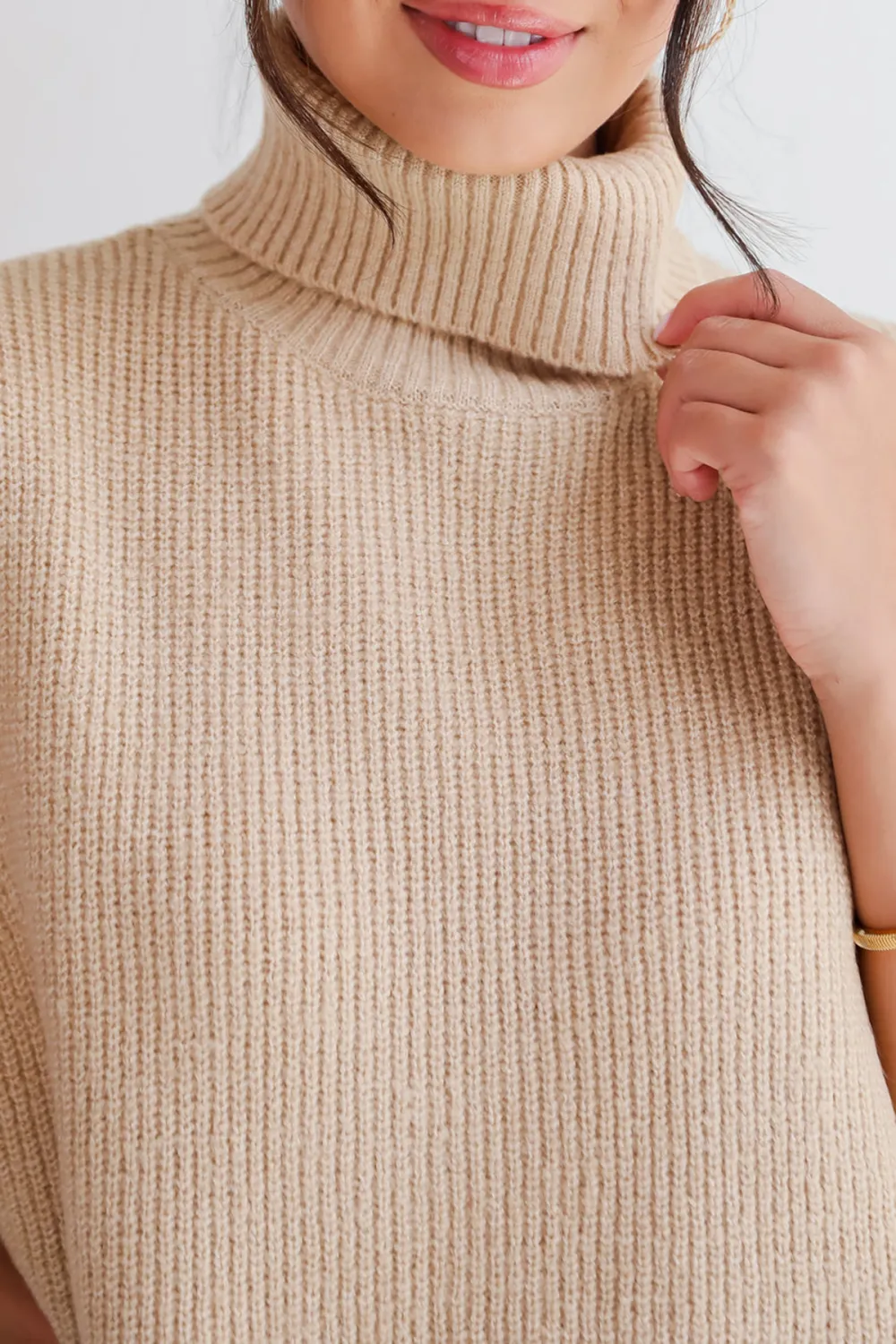 Taupe Turtleneck Sweater Top