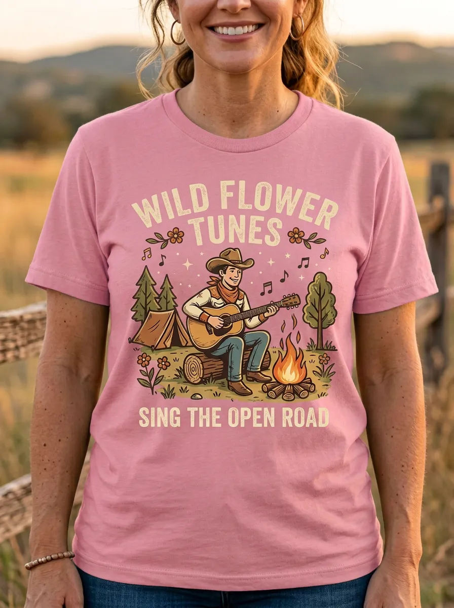 Rustic Guitar Campfire Women's Country Music Casual T-Shirt