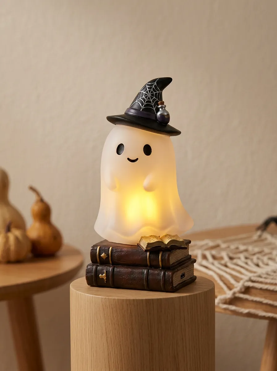 Halloween Ghost Witch Hat Book Stack LED Night Light