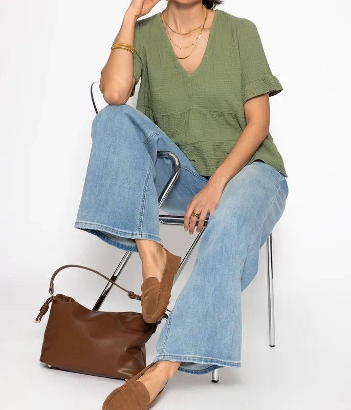 Khaki  Deep V Shirt