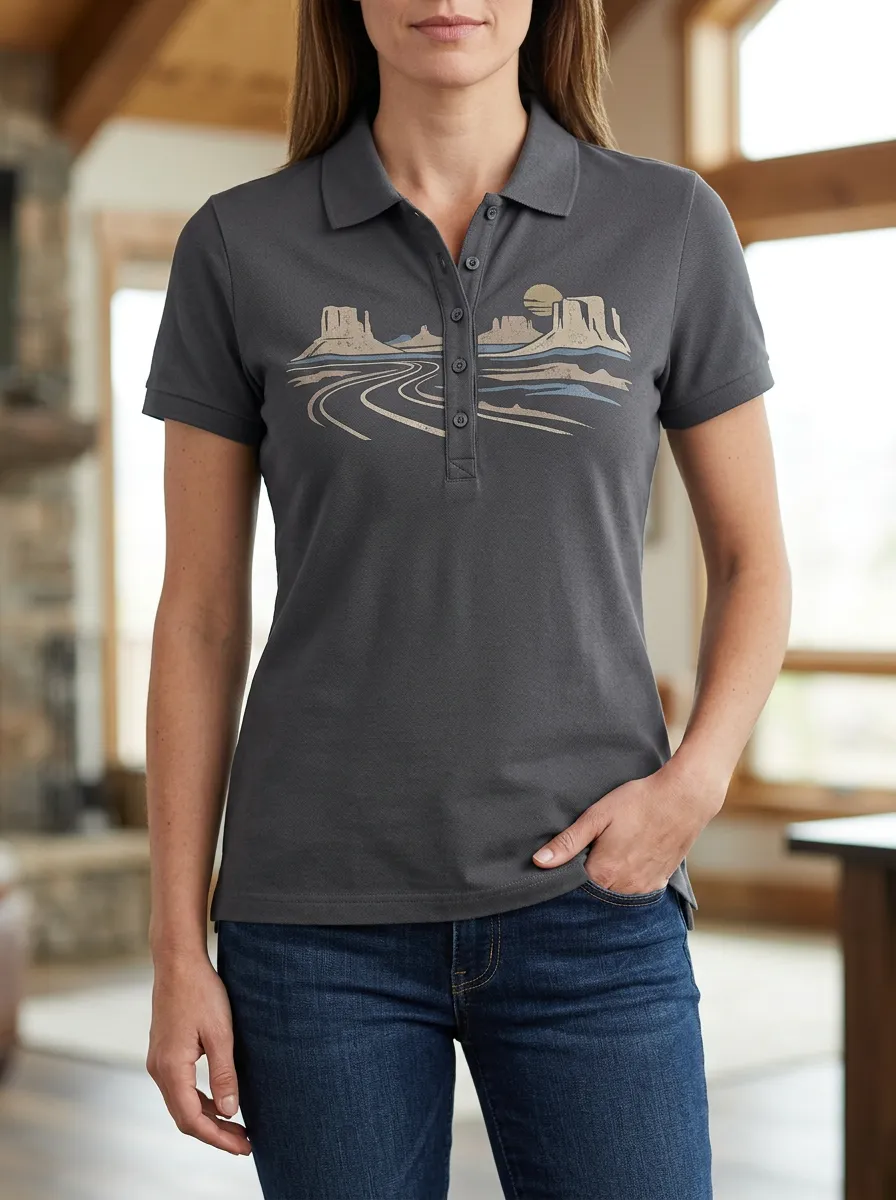 Women's Modern Desert Landscape Monument Valley Polo Shirt