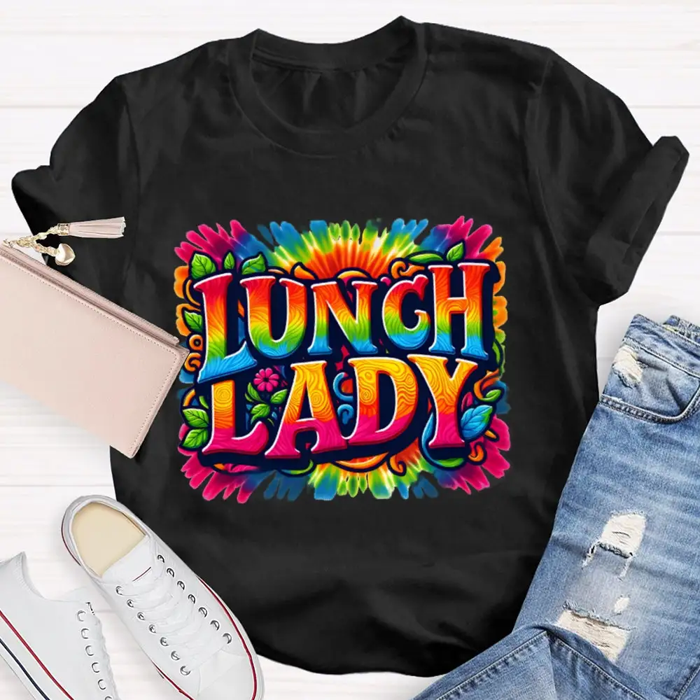 Lunch Lady Colorful Tie-Dye Print T-Shirt