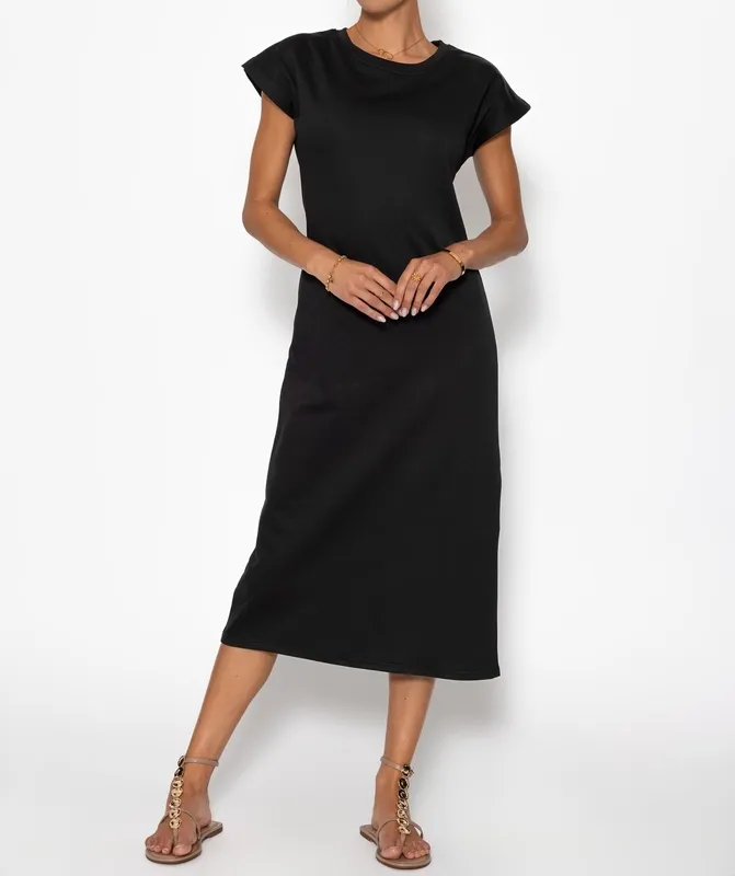 Black Sweatshirt Slit Dress
