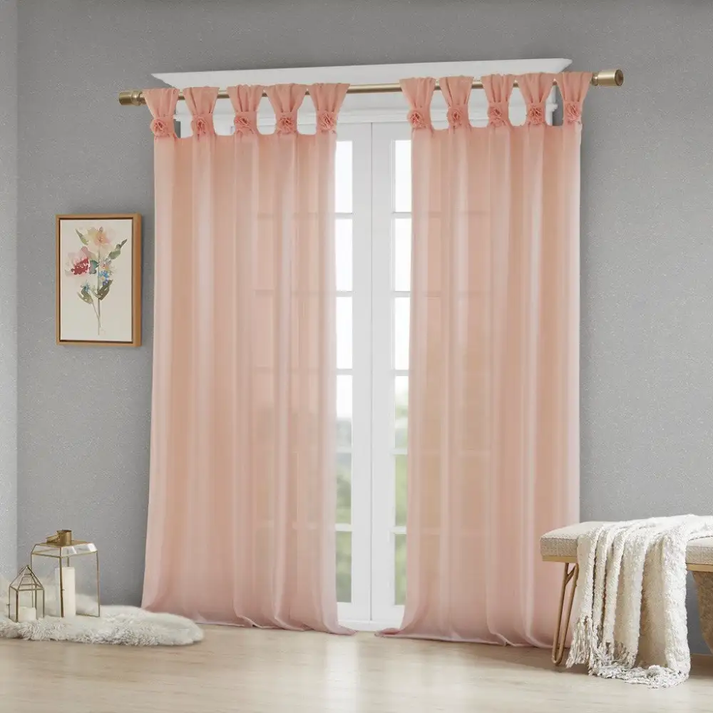 Relaxed Semi-Sheer Linen Floral Tab-Top Curtain Panel