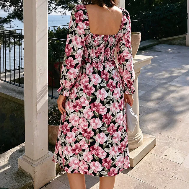 Women's Long-Sleeve Floral Slit Bridal Dress
