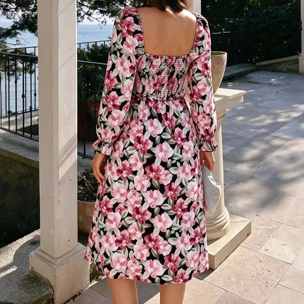 Women's Long-Sleeve Floral Slit Bridal Dress