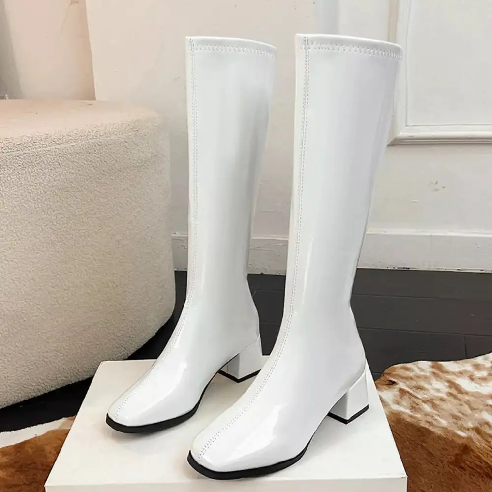 Classic Square Toe Block Heels Boots